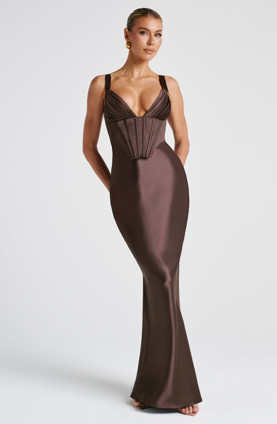 Velayne Maxi Dress in Plum Brown by Clandour, product photo 6