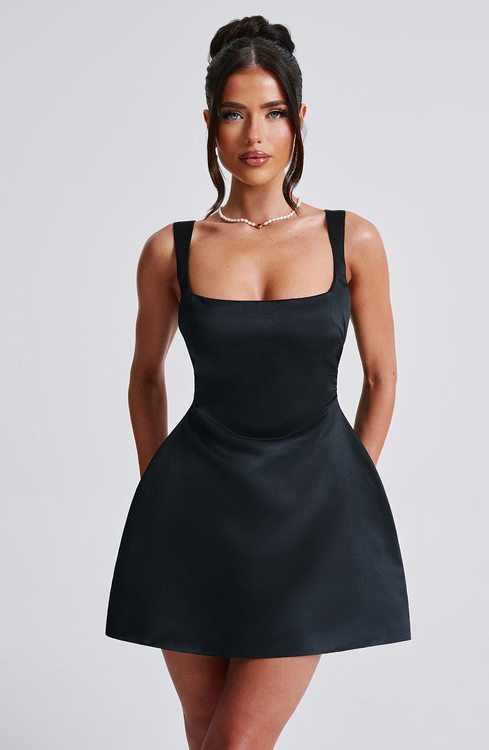 willa mini dress black Wren & Willa Faux Leather Panel Mini Dress Black Small