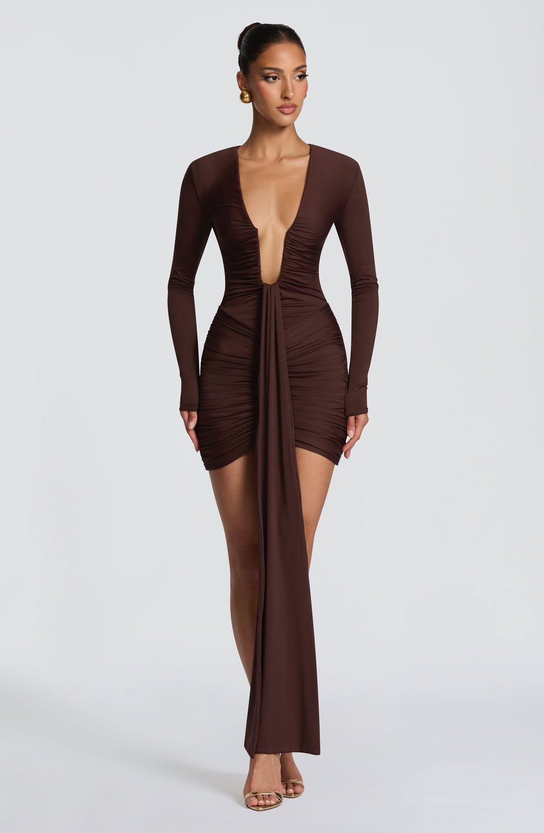 Xaraine Mini Dress in Plum Brown by Clandour, product photo 1