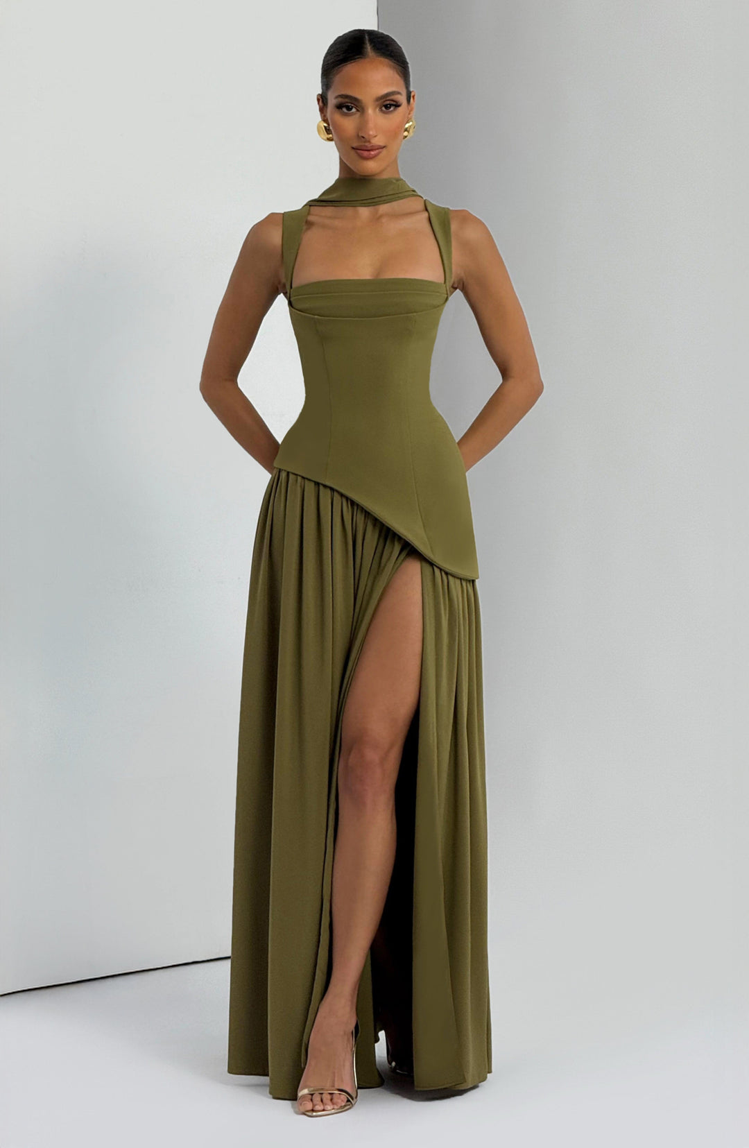 deep olive green dress Lindsey Maxi Dress