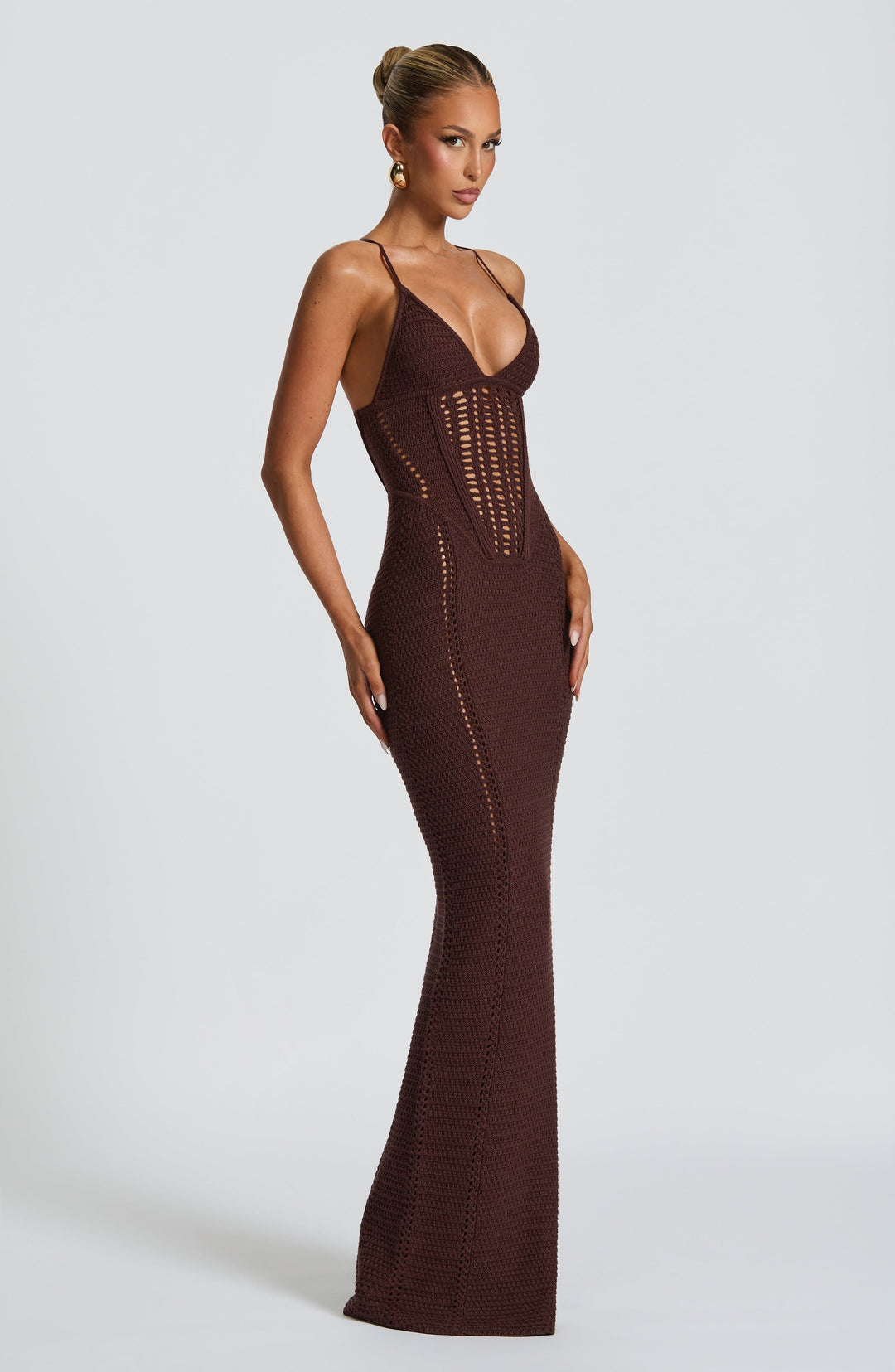 Yaraelia Maxi Dress in Plum Brown by Clandour, product photo 3