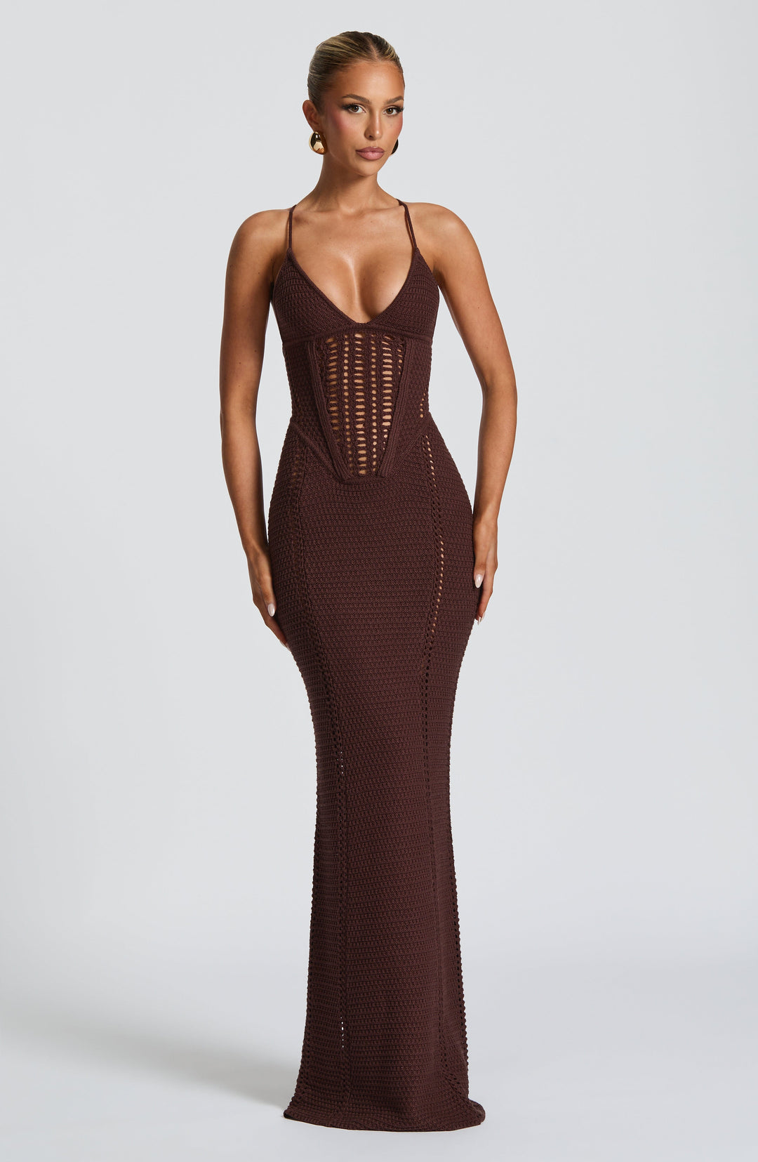 Yaraelia Maxi Dress in Plum Brown by Clandour, product photo 4