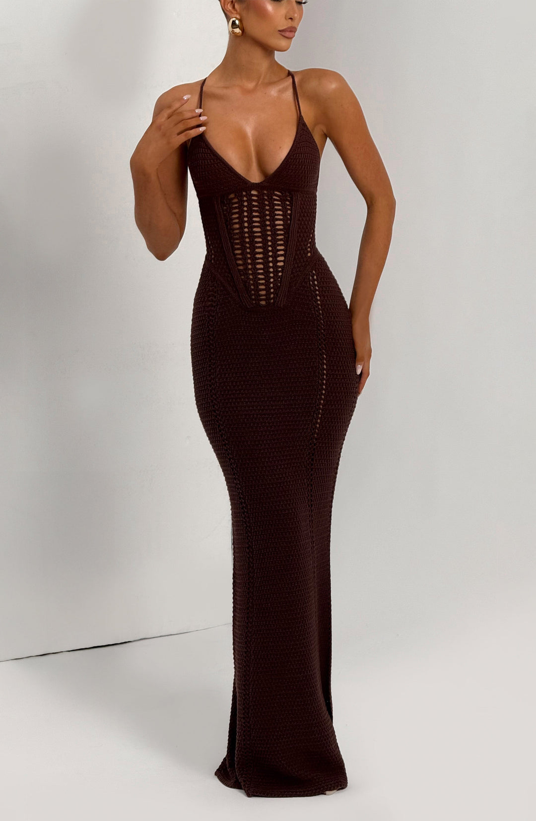 Yaraelia Maxi Dress in Plum Brown by Clandour, product photo 7