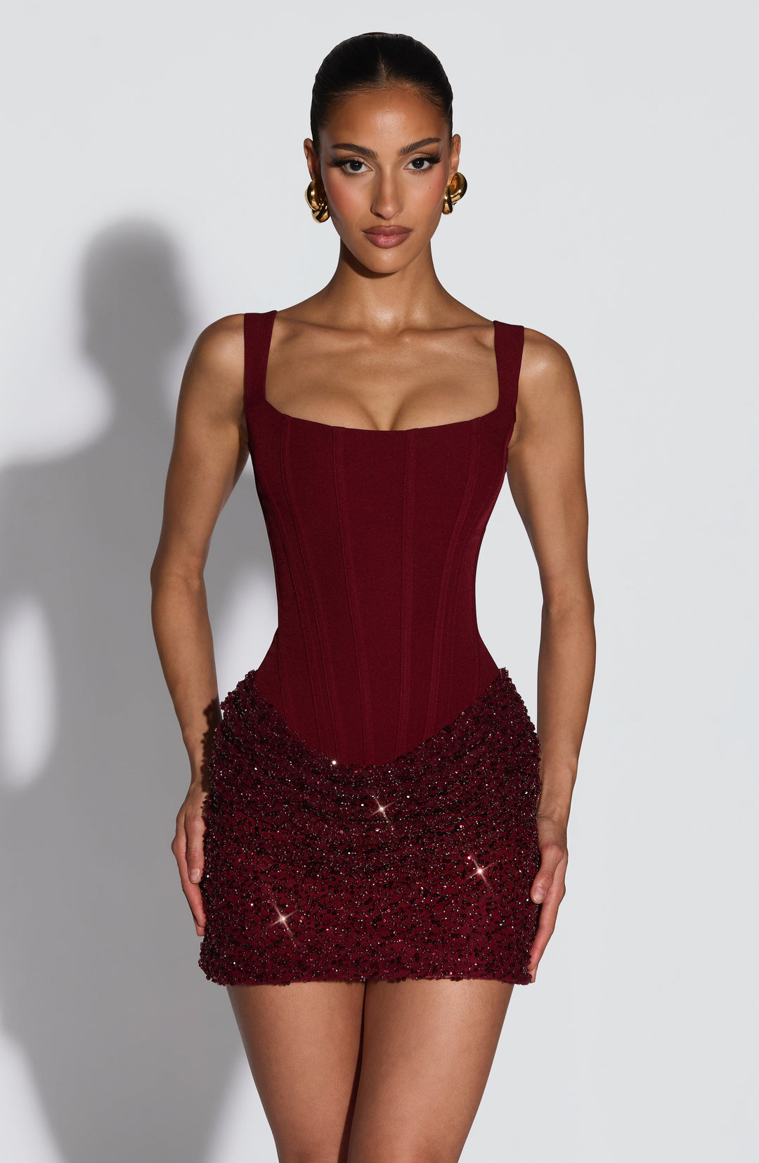 Yaranora Mini Dress in Burgundy by Clandour, product photo 2