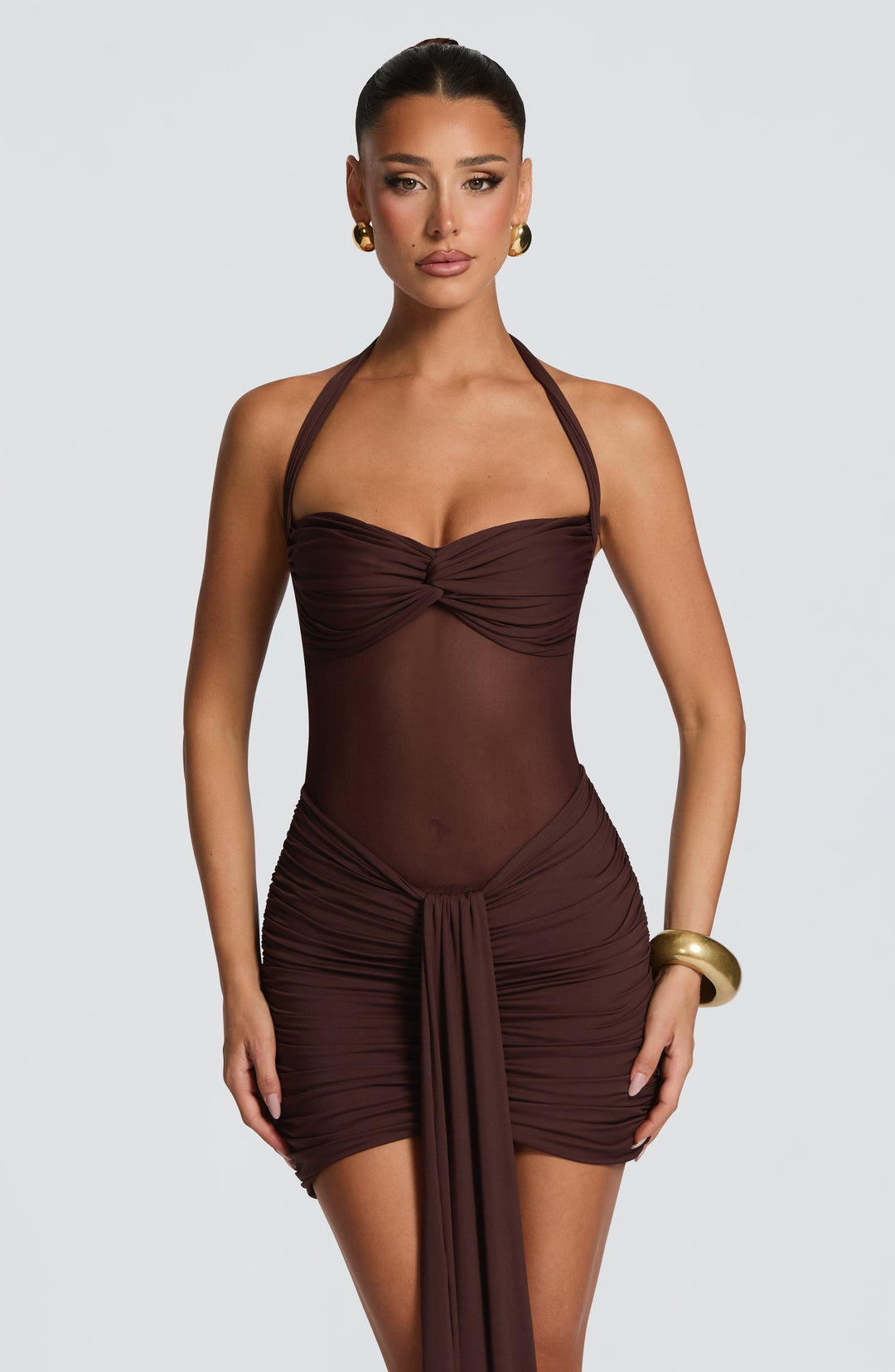 Yaraola Mini Dress in Plum Brown by Clandour, product photo 4