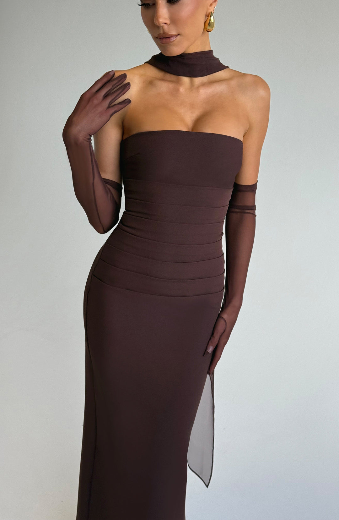 Zellaine Maxi Dress in Plum Brown by Clandour, product photo 3