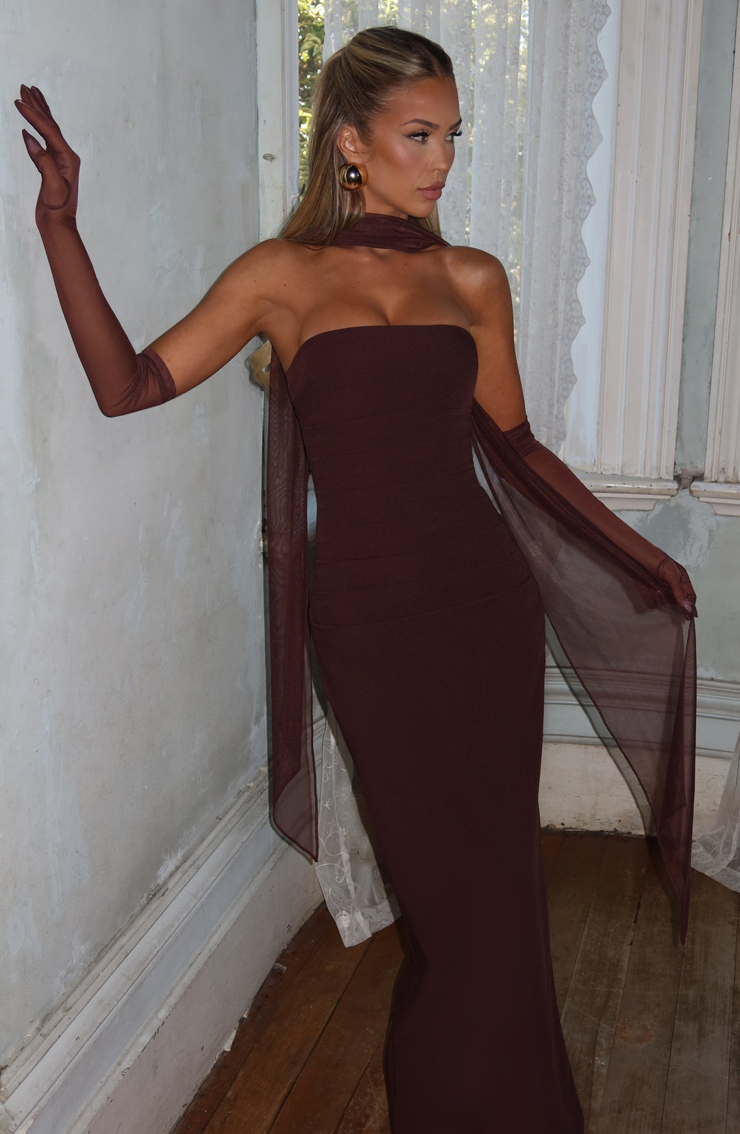 Zellaine Maxi Dress in Plum Brown by Clandour, product photo 9